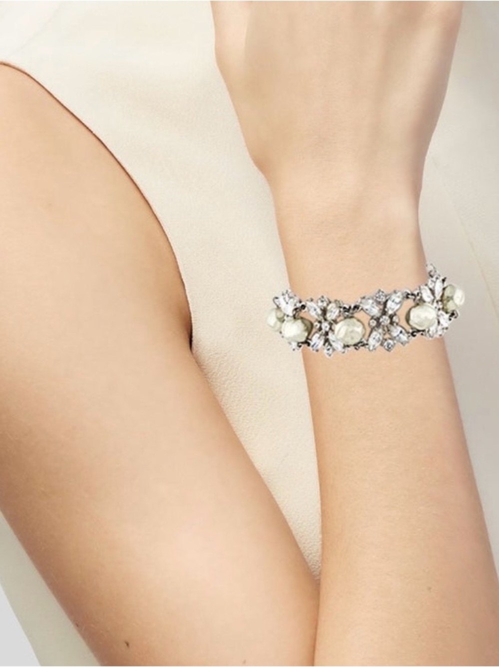Dior Silver-Tone Pearl & Clear Crystal Floral Bracelet - Picture 2 of 3